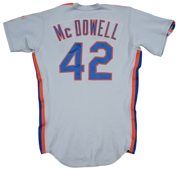 1986 Roger McDowell Game Used and Signed/Inscribed New York Mets Road Jersey (PSA/DNA)